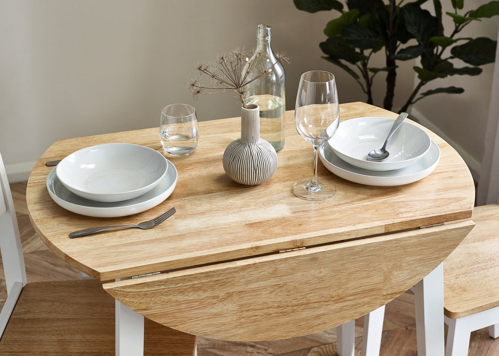 Liliana Round Drop Leaf Table – Natural Oak Top & White Legs - Luminex FurnitureDining TableLIN004