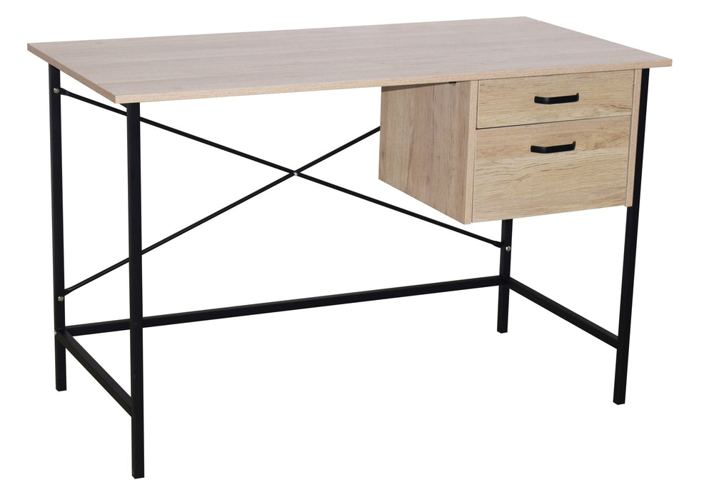 Loft Home Office Desk Oak 2 Drawer With Effect And Grey Metal - LuminexFurnitureDeskLFDSK - 06