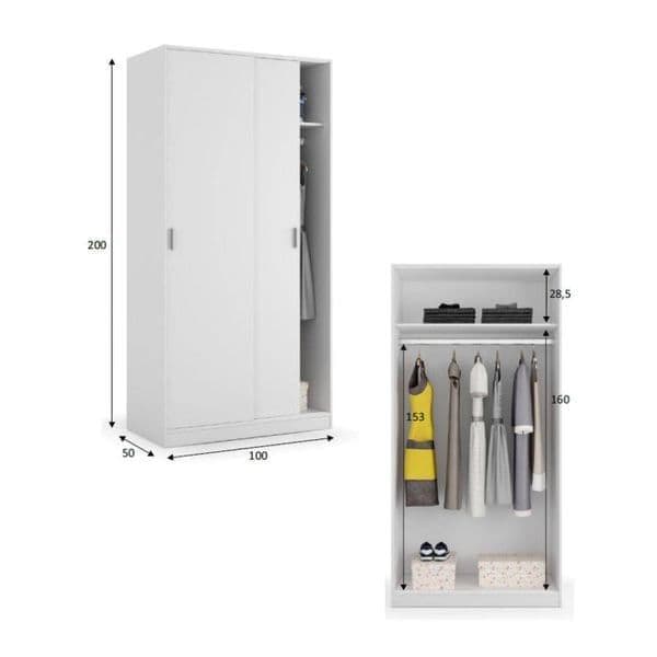 Lorena White Compact Sliding Door Wardrobe - Luminex FurnitureWardrobe3207