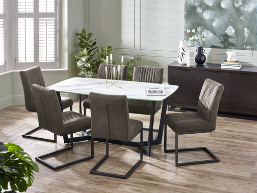 Luciana White Marble Effect Table and 6 Charlotte Charcoal Chairs - Luminex FurnitureDining SetOLY052