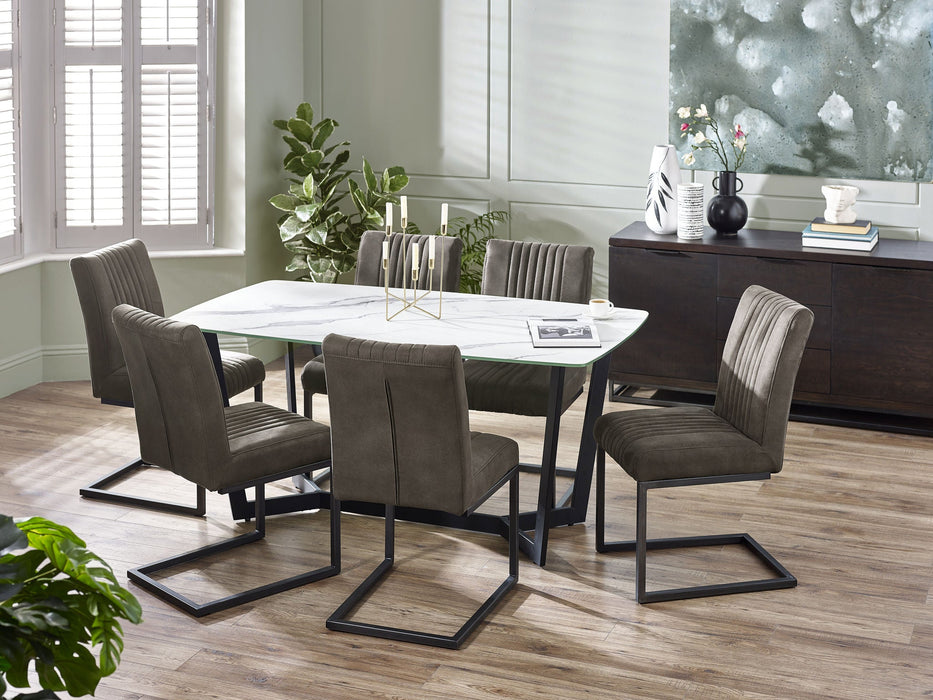 Luciana White Marble Effect Table and 6 Charlotte Charcoal Chairs - Luminex FurnitureDining SetOLY052