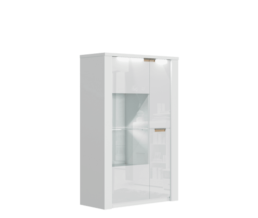 Lumora White Gloss & Walnut Effect Wide Display Cabinet - Luminex FurnitureDrinks Cabinet, Living, Dining2911