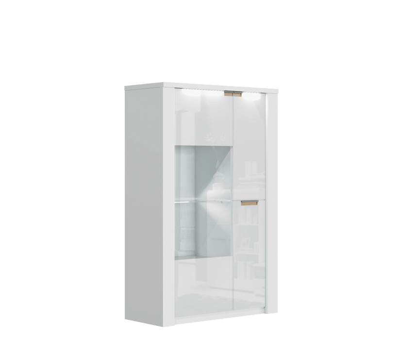 Lumora White Gloss & Walnut Effect Wide Display Cabinet - Luminex FurnitureDrinks Cabinet, Living, Dining2911