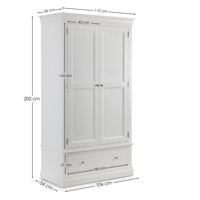 Lunex 2 Door 1 Drawer Wardrobe – Surf White - Luminex FurnitureWardrobeCLE204