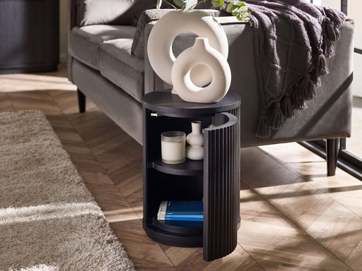 Marigold Fluted Side Table With Door - Black - Luminex FurnitureLamp TableLOU009