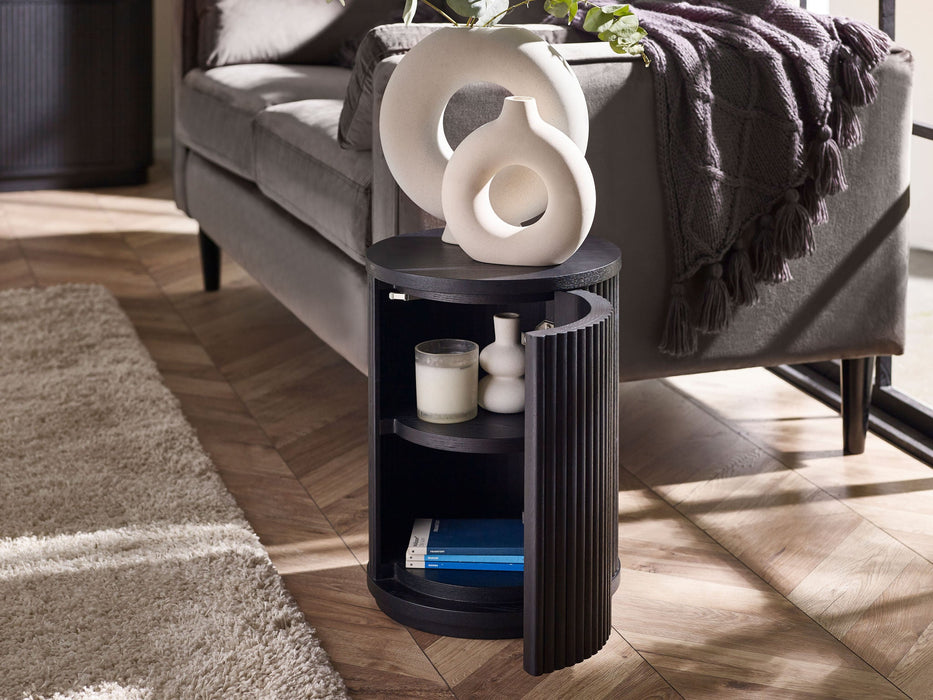 Marigold Fluted Side Table With Door - Black - Luminex FurnitureLamp TableLOU009