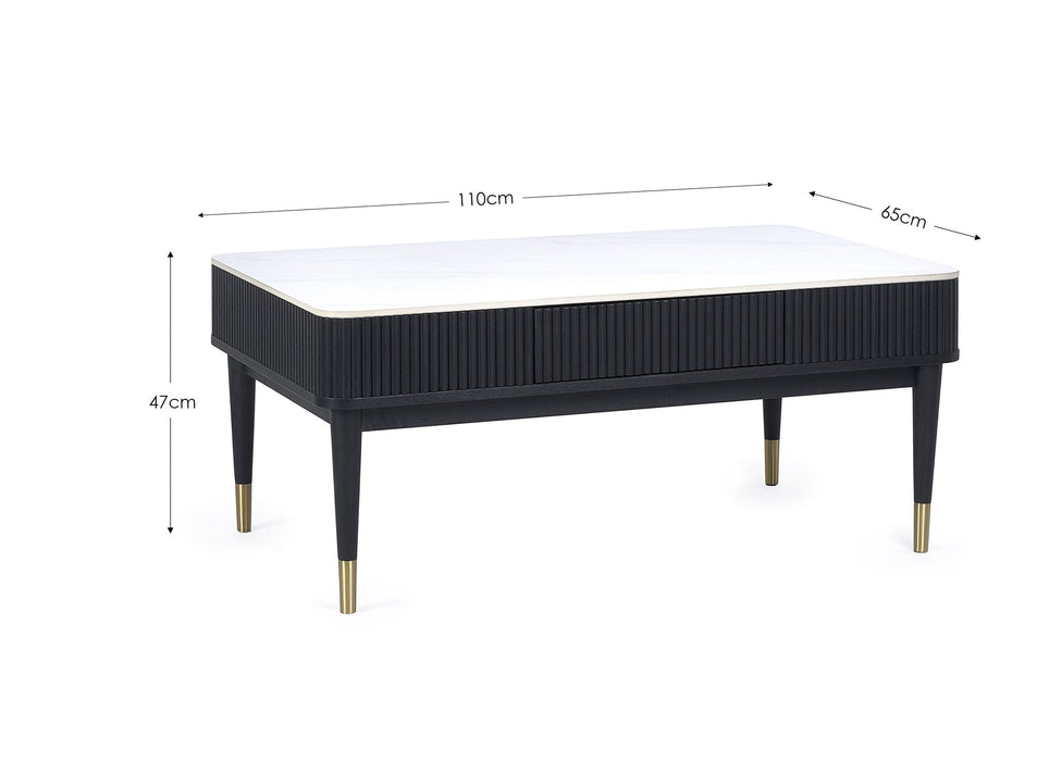 Marigold Fluted Stone Top Coffee Table – Black with Storage - Luminex FurnitureCoffee TableLOU003