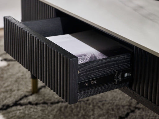 Marigold Fluted Stone Top Coffee Table – Black with Storage - Luminex FurnitureCoffee TableLOU003
