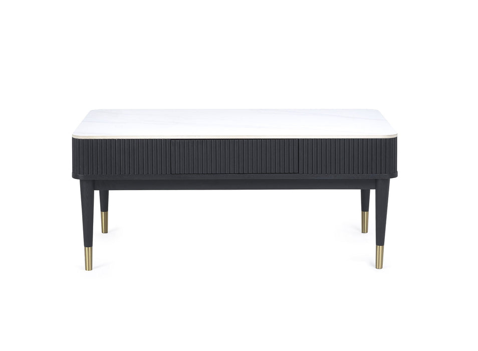 Marigold Fluted Stone Top Coffee Table – Black with Storage - Luminex FurnitureCoffee TableLOU003