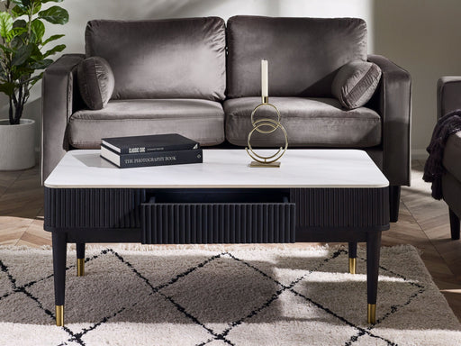 Marigold Fluted Stone Top Coffee Table – Black with Storage - Luminex FurnitureCoffee TableLOU003