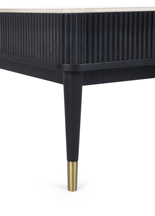 Marigold Fluted Stone Top Coffee Table – Black with Storage - Luminex FurnitureCoffee TableLOU003