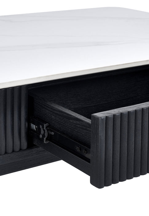 Marigold Fluted Stone Top Coffee Table – Black with Storage - Luminex FurnitureCoffee TableLOU003