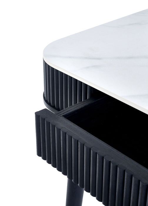 Marigold Fluted Stone Top Dining Table With Drawers - Black - Luminex FurnitureDining TableLOU001