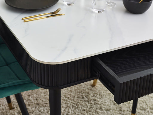 Marigold Fluted Stone Top Dining Table With Drawers - Black - Luminex FurnitureDining TableLOU001