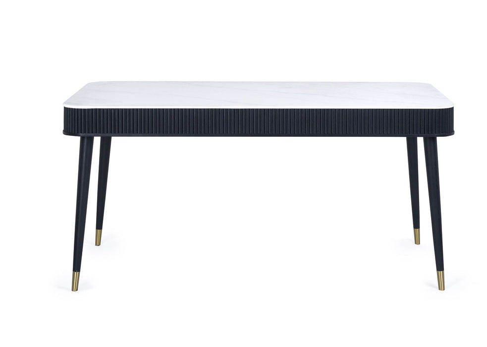 Marigold Fluted Stone Top Dining Table With Drawers - Black - Luminex FurnitureDining TableLOU001