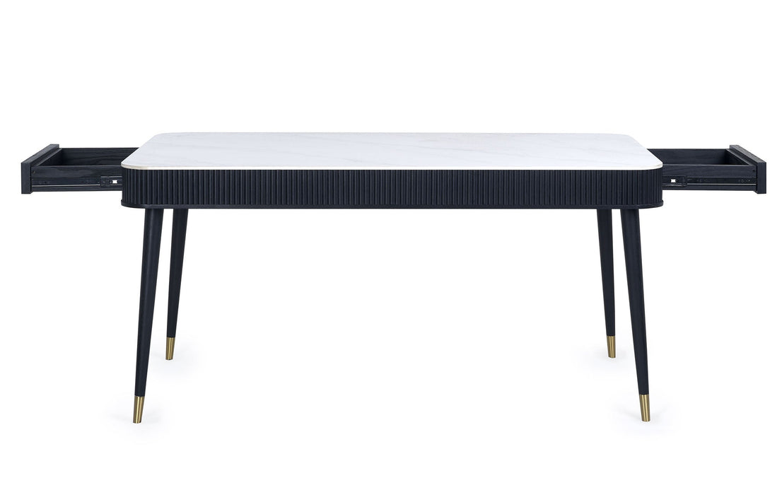 Marigold Fluted Stone Top Dining Table With Drawers - Black - Luminex FurnitureDining TableLOU001