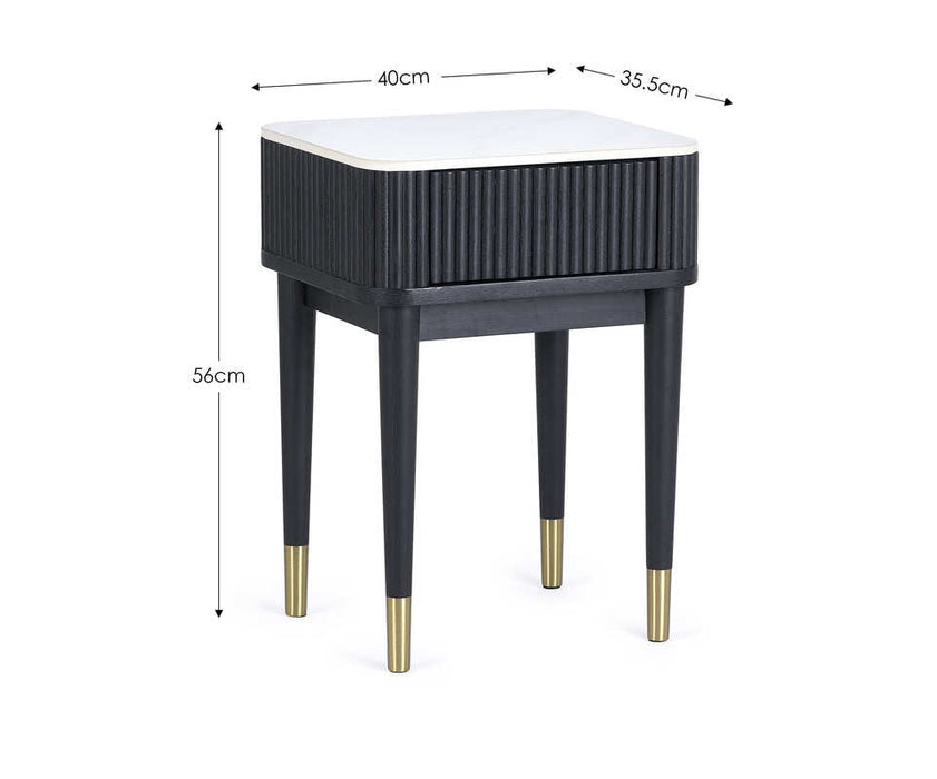 Marigold Fluted Stone Top Lamp Table With Drawer - Black - Luminex FurnitureLamp TableLOU002