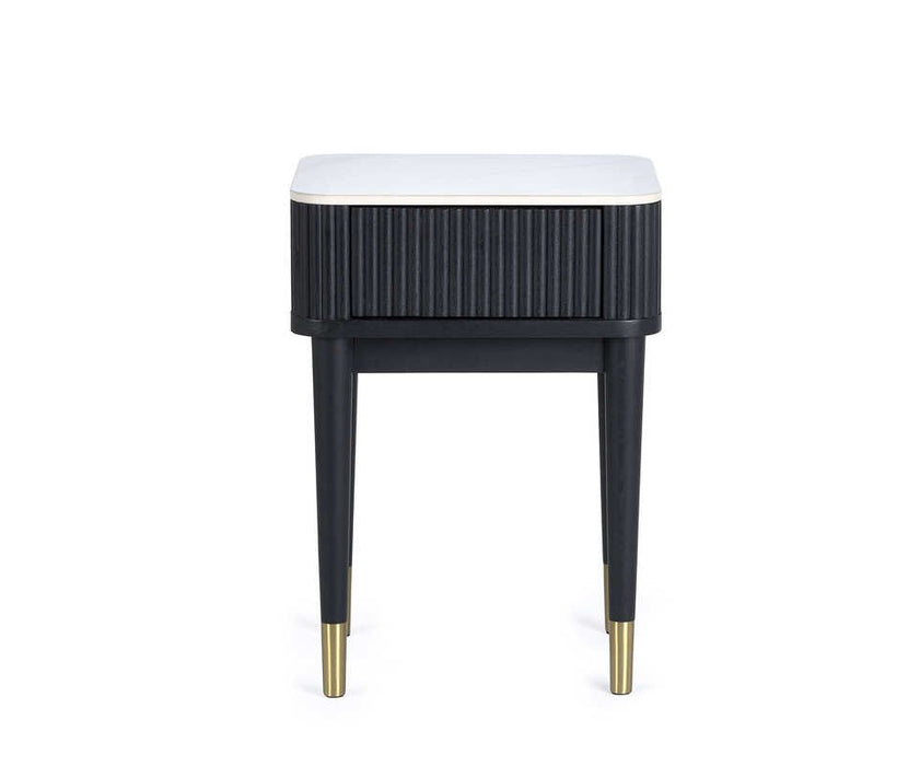 Marigold Fluted Stone Top Lamp Table With Drawer - Black - Luminex FurnitureLamp TableLOU002
