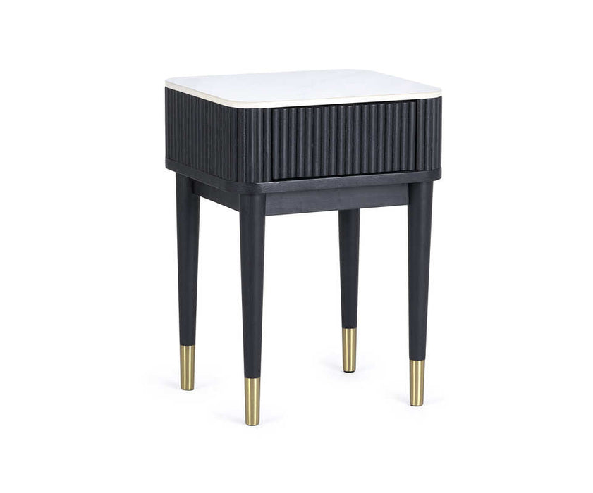 Marigold Fluted Stone Top Lamp Table With Drawer - Black - Luminex FurnitureLamp TableLOU002