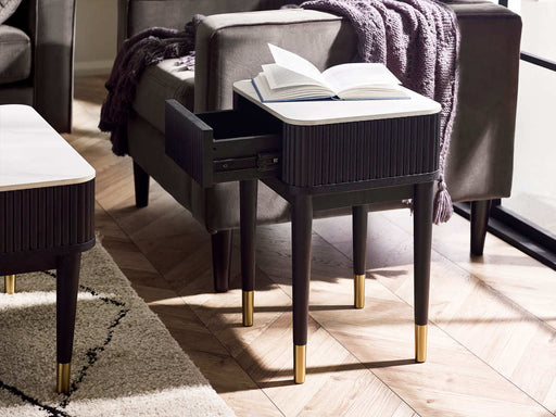 Marigold Fluted Stone Top Lamp Table With Drawer - Black - Luminex FurnitureLamp TableLOU002