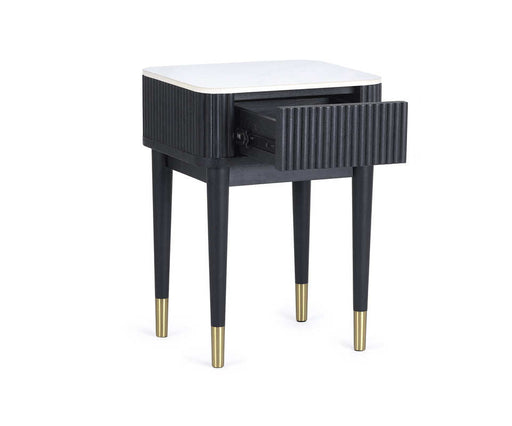 Marigold Fluted Stone Top Lamp Table With Drawer - Black - Luminex FurnitureLamp TableLOU002