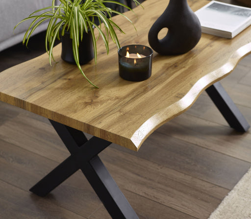 Marlowe Coffee Table – Oak Effect Top & Black Cross Legs - Luminex FurnitureCoffee TableHAR002