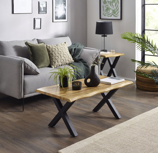 Marlowe Coffee Table – Oak Effect Top & Black Cross Legs - Luminex FurnitureCoffee TableHAR002