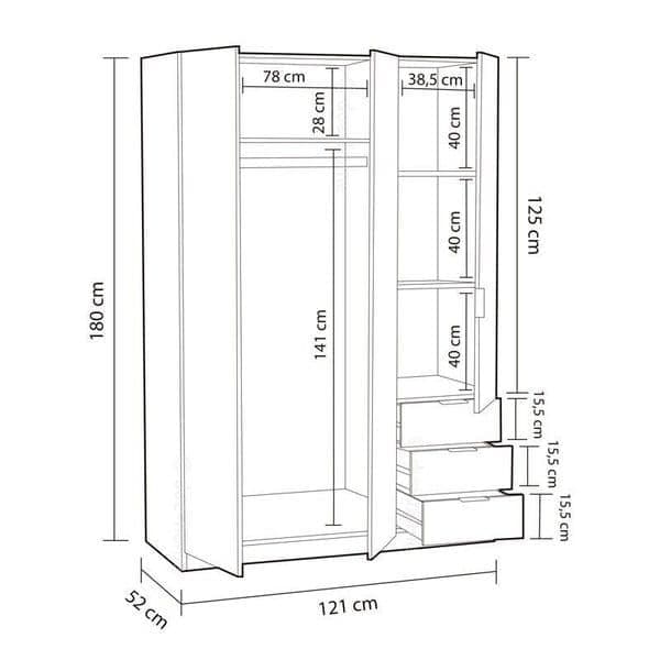 Mirella Oak Effect 3 - Door 3 - Drawer Compact Wardrobe - Luminex FurnitureWardrobe3203