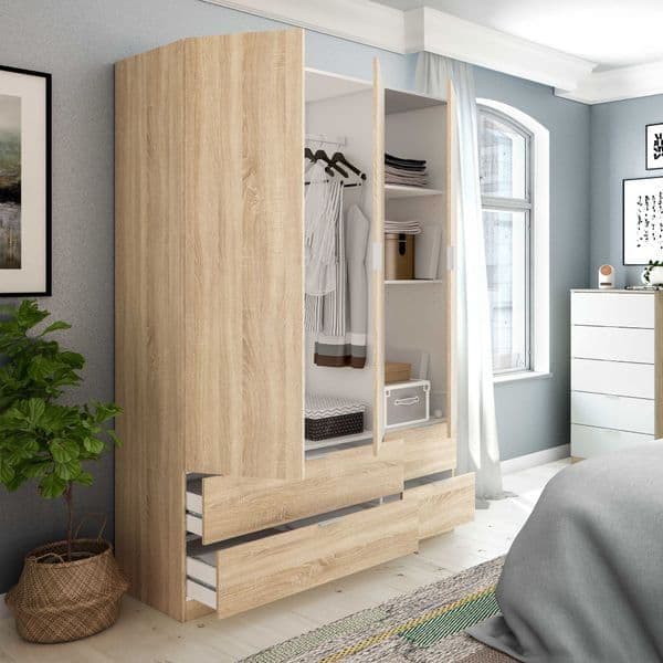Mirella Oak Effect 3 - Door 4 - Drawer Space - Saving Wardrobe - Luminex FurnitureWardrobe3206
