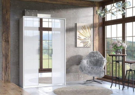 Montella White Gloss 3 - Door Mirrored Wardrobe - Luminex FurnitureWardrobe3153
