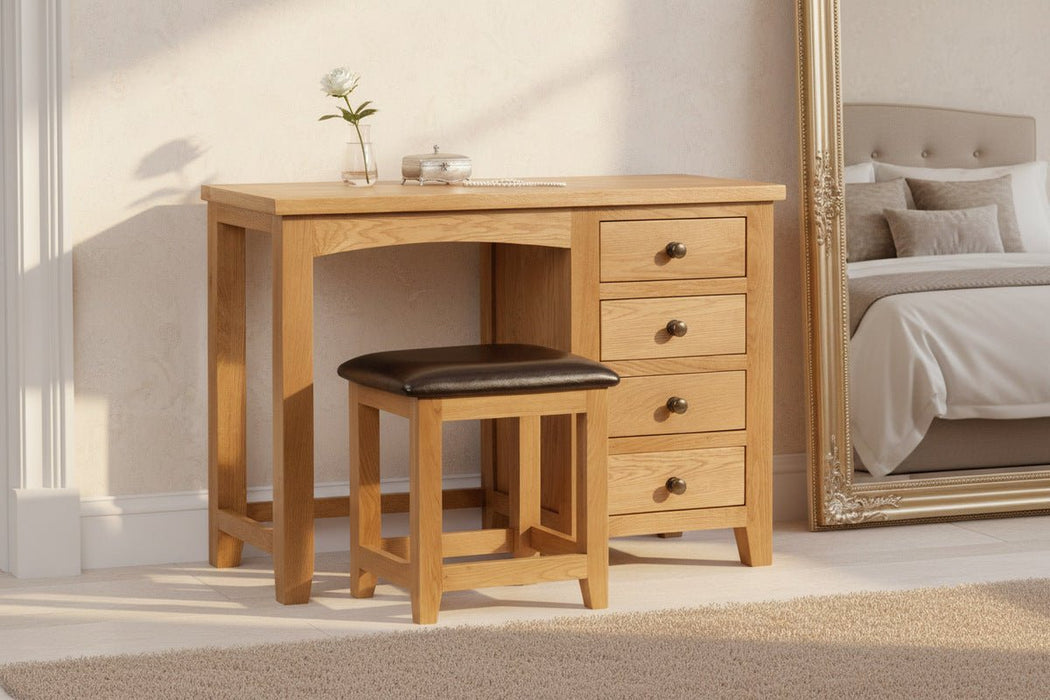 Myra Oak Dressing Stool - Faux Leather Seat Pad - Luminex FurnitureOttomanMAR212