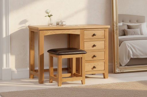 Myra Oak Dressing Stool - Faux Leather Seat Pad - Luminex FurnitureOttomanMAR212