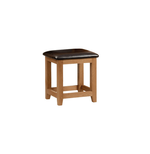 Myra Oak Dressing Stool - Faux Leather Seat Pad - Luminex FurnitureOttomanMAR212
