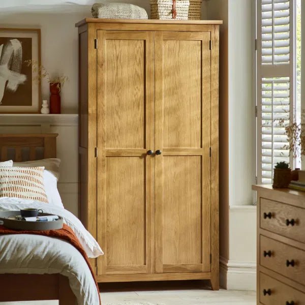 Myra Waxed Oak 2 Door Wardrobe with Hanging & Shelf - Luminex FurnitureWardrobeMAR208