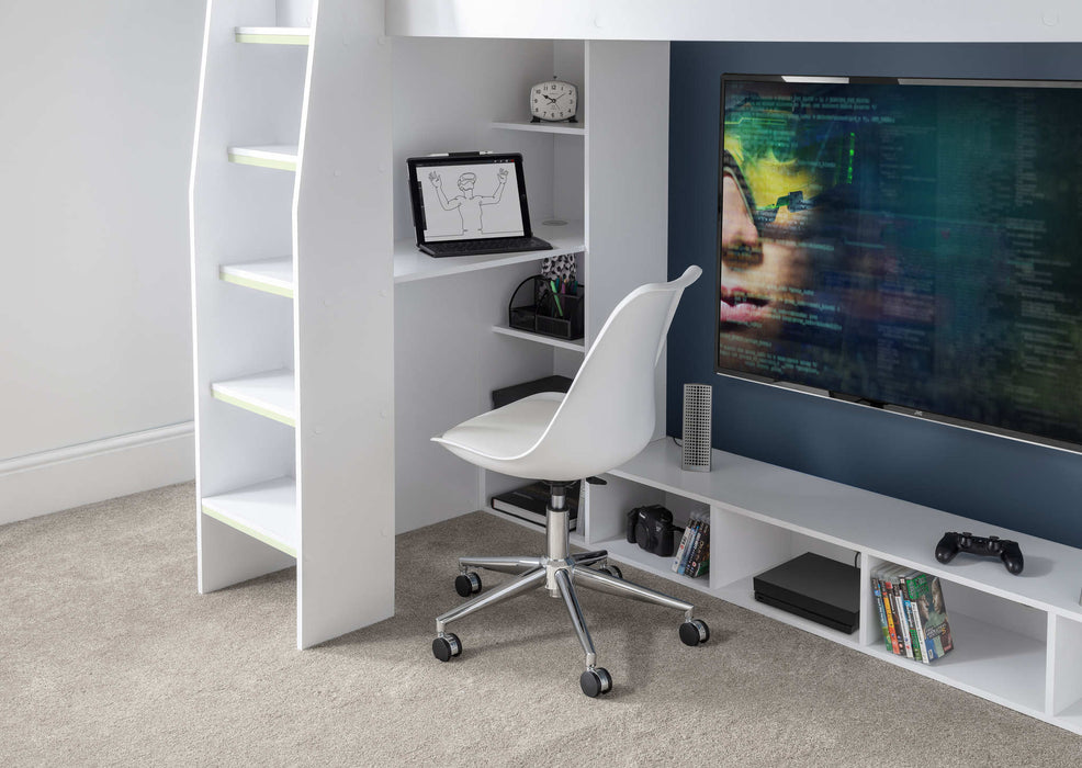 Newark Gaming Bed with Desk – White - Luminex FurnitureHigh SleepersNEB002