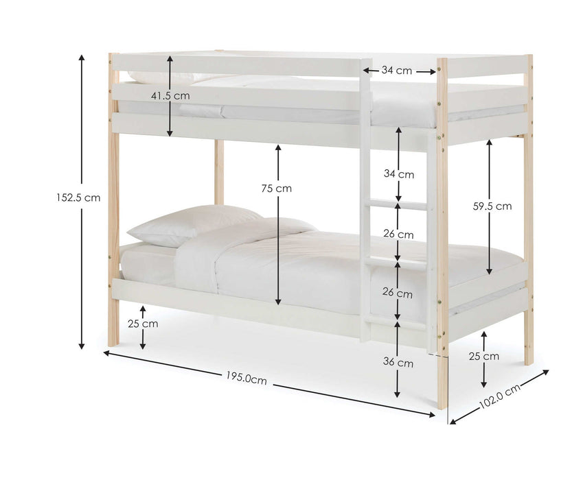 Night Owl Bunk Bed – Two Tone White & Pine - Luminex FurnitureBunk BedNOV001