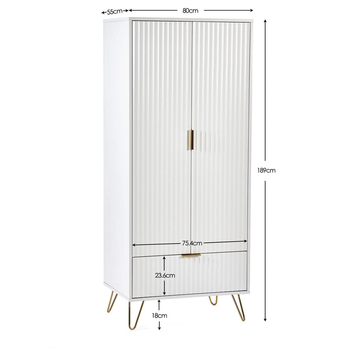 Noemi 2 Door 1 Drawer Wardrobe - Matt White - Luminex FurnitureWardrobeMUR006