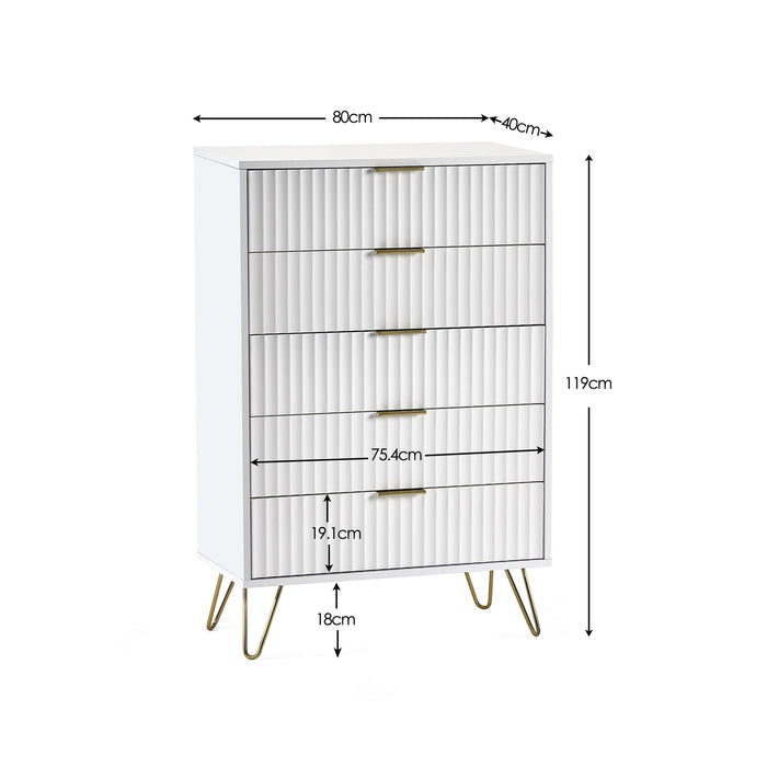 Noemi 5 Drawer Chest - Matt White - Luminex FurnitureChest of drawersMUR004