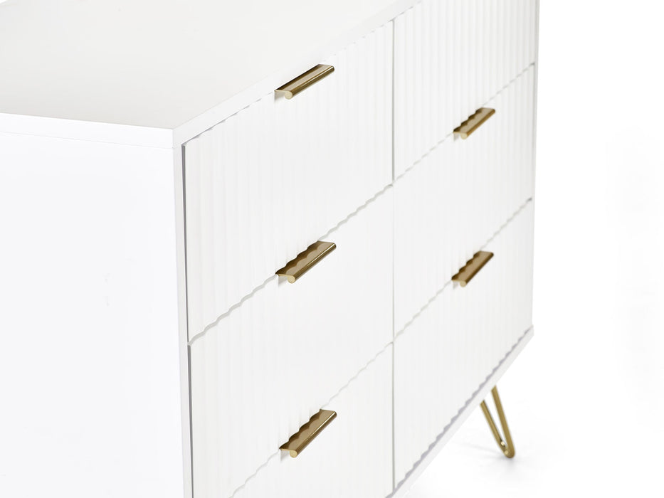 Noemi 6 Drawer Wide Chest – Matt White with Gold Handles - Luminex FurnitureChest of drawersMUR005