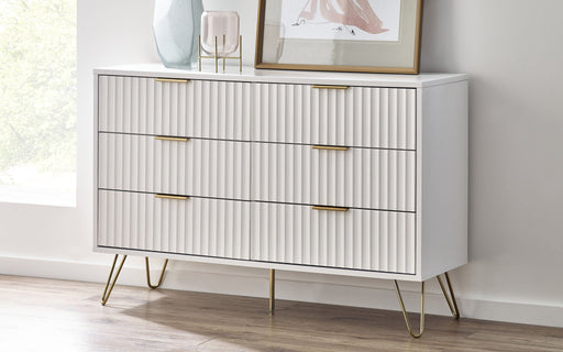 Noemi 6 Drawer Wide Chest – Matt White with Gold Handles - Luminex FurnitureChest of drawersMUR005