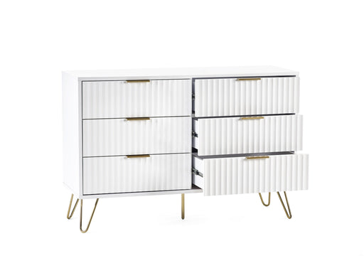 Noemi 6 Drawer Wide Chest – Matt White with Gold Handles - Luminex FurnitureChest of drawersMUR005