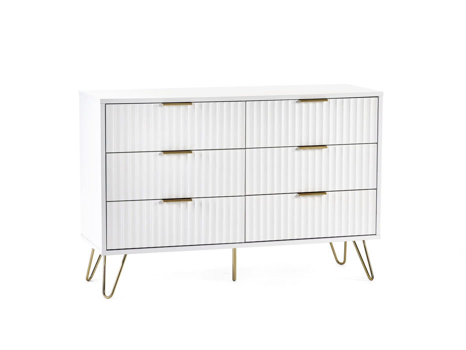 Noemi 6 Drawer Wide Chest – Matt White with Gold Handles - Luminex FurnitureChest of drawersMUR005