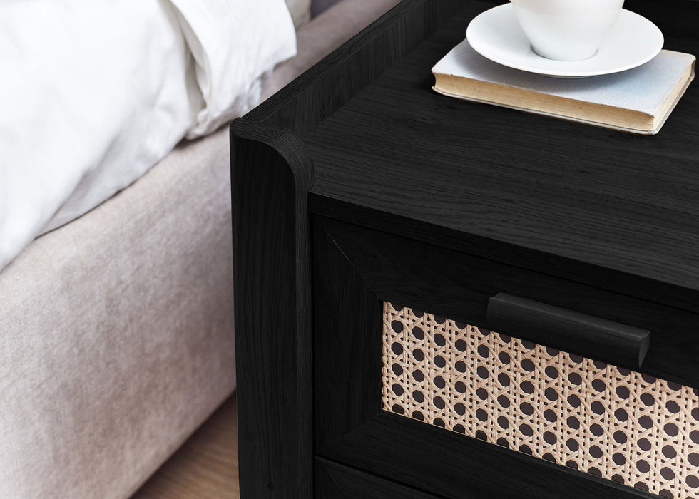 Nora 2 Drawer Bedside – Black Ash & Rattan Fronts - Luminex FurnitureBedside TableSYD101