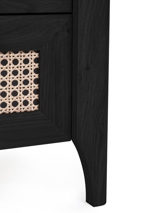 Nora 2 Drawer Bedside – Black Ash & Rattan Fronts - Luminex FurnitureBedside TableSYD101