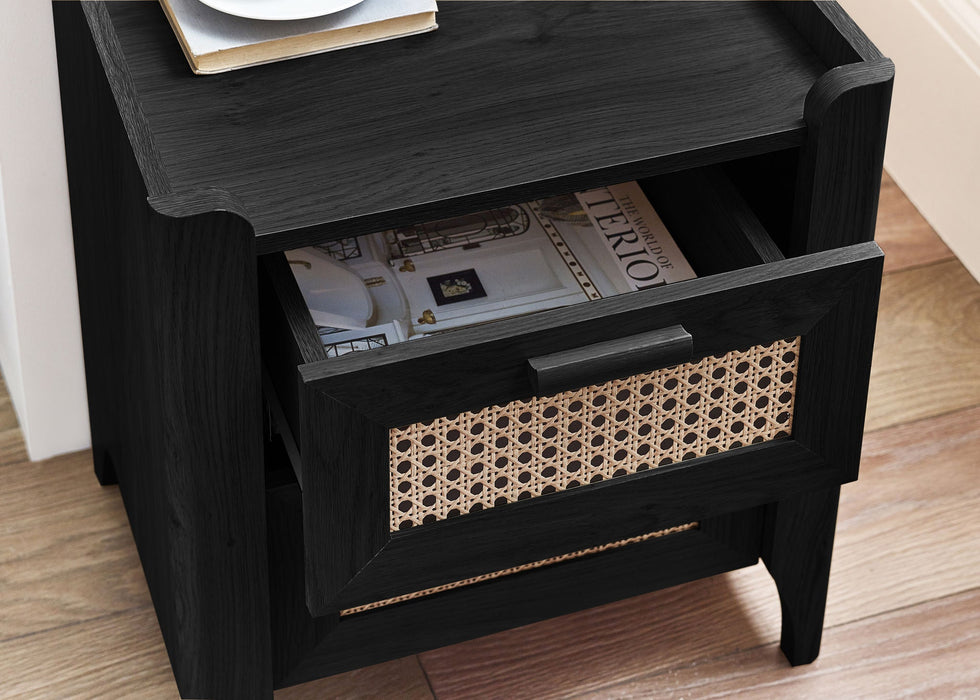 Nora 2 Drawer Bedside – Black Ash & Rattan Fronts - Luminex FurnitureBedside TableSYD101