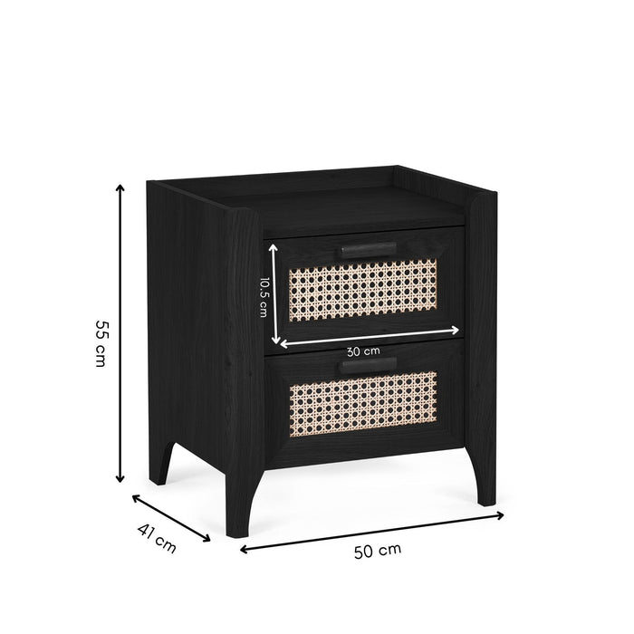 Nora 2 Drawer Bedside – Black Ash & Rattan Fronts - Luminex FurnitureBedside TableSYD101