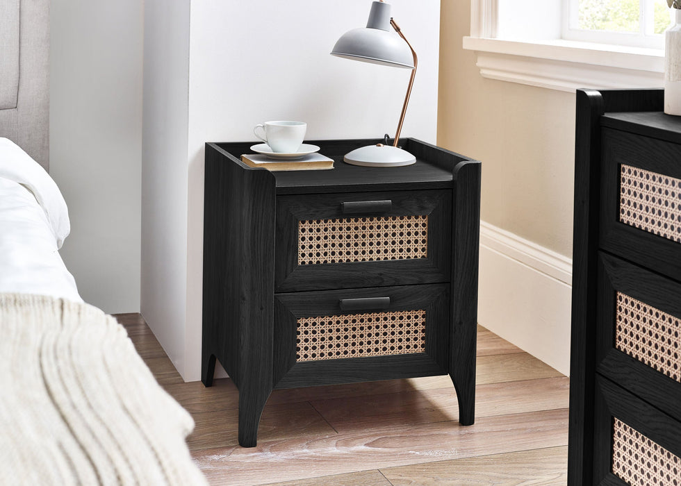 Nora 2 Drawer Bedside – Black Ash & Rattan Fronts - Luminex FurnitureBedside TableSYD101