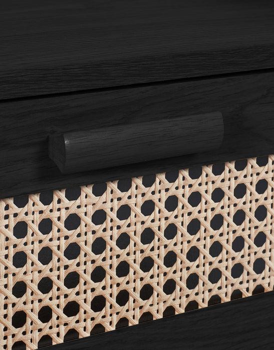 Nora 2 Drawer Bedside – Black Ash & Rattan Fronts - Luminex FurnitureBedside TableSYD101
