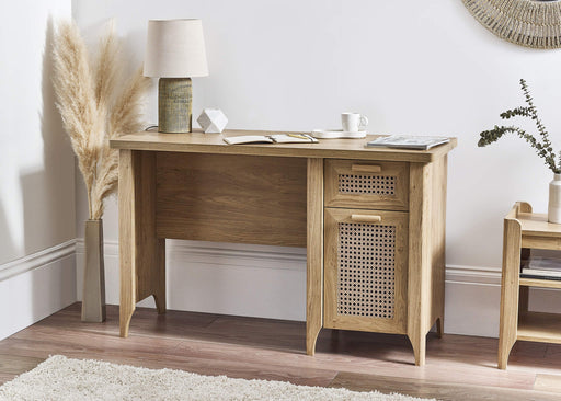 Nora Desk – Oak & Rattan - Effect with Drawer & Cupboard - Luminex FurnitureDeskSYD011