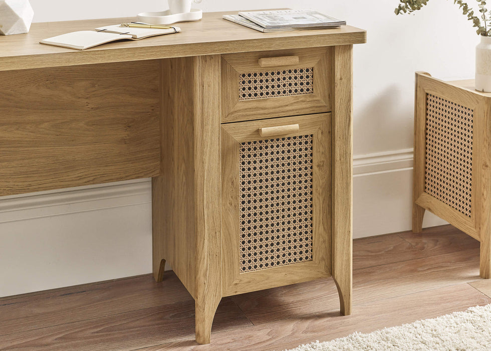 Nora Desk – Oak & Rattan - Effect with Drawer & Cupboard - Luminex FurnitureDeskSYD011